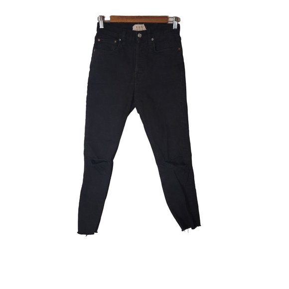 Free People Denim Cropped Jeans‎ Size 26 Skinny Fit Factory Distressed - Picture 2 of 8